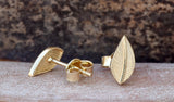 Leaf Design Tiny Stud Earrings For Women in 14k Yellow Gold Finish