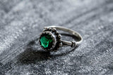 1ct Engagement Ring Round Cut Green Emerald Vintage Inspired 14k White Gold Over