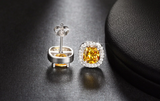 2ct Cushion Cut Yellow Citrine Halo Solitaire Stud Earrings 14k White Gold Over