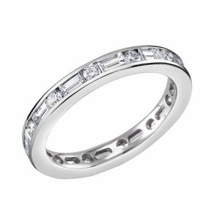 1ct Baguette Round Cut Diamond Wedding Band Full Eternity 14k White Gold Finish