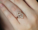 2.4ct Pear Cut Morganite Engagement Ring 14k Rose Gold Finish Curved Bridal Set