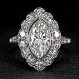 4Ct Marquise Cut Diamond Art Deco Halo Milgrain Vintage Ring 14K White Gold Over