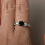 1ct Round Cut Black Diamond Engagement Ring 14k White Gold Over Accent Solitaire