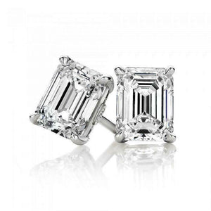 1.5Ct Emerald Cut Diamond Classic Stud Solitaire Earrings 14K White Gold Finish