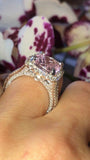 3ct Cushion Cut Peach Morganite Halo Fancy Engagement Ring 14k White Gold Finish