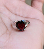 1.2ct Engagement Ring Heart Cut Red Garnet Solitaire Women 14k White Gold Finish