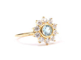 2.1ct Round Cut Blue Aquamarine Floral Minimalist Ring 14k Yellow Gold Finish