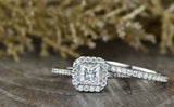 2ct Princess Cut Diamond Engagement Ring 14k White Gold Finish Halo Bridal Set