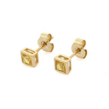 0.7ct Stud Earrings Princess Cut Yellow Sapphire Bezel Set 14k Yellow Gold Over