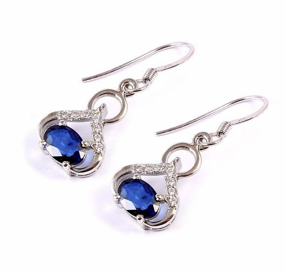 2ct Drop Earrings Oval Cut Blue Sapphire Stylish Partywear 14k White Gold Finish