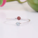 0.2ct Round Red Garnet Bypass Minimalist Dual Birthstone Ring 14k WhiteGold Over