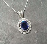 2.2ct Blue Sapphire Pendant Oval Cut Vintage Halo 14k White Gold Finish NO CHAIN