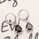 2Ct Pear Cut Black Diamond Solitaire Water Tear Drop Earring 14K White Gold Over