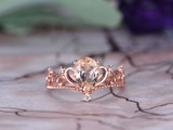 1ct Pear Cut Peach Morganite Engagement Ring Crown Milgrain 14k Rose Gold Finish