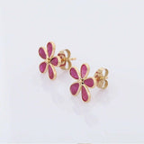 2.2ct Stud Earrings Pear Cut Pink Ruby Flower 14k Yellow Gold Finish