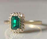 2.5ct Engagement Ring Cut Green Emerald Diamond Halo Cluster 14k YellowGold Over