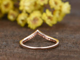 1ct Round Cut Diamond V Shaped Petite Curved Wedding Band 14k Rose Gold Finish