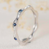 0.9ct Round Cut Blue Sapphire Wedding Band Stackable Eternity 14k WhiteGold Over