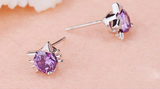 2ct Round Cut Purple Amethyst Cat Animal Design Stud Earrings 14k WhiteGold Over