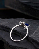 1ct Trillion Blue Tanzanite Engagement Ring 14k White Gold Finish Butterfly Cuff