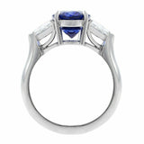 2Ct Oval Cut Blue Sapphire Trillion Accents Three Stone Ring 18k White Gold Over