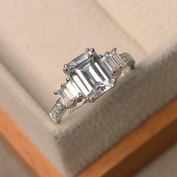 2.2ct Emerald Cut VVS1D Diamond Engagement Ring Five Stone 14k White Gold Finish