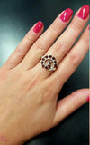 1.5ct Engagement Ring Round Cut Red Garnet Swirl Twist 14k White Gold Finish