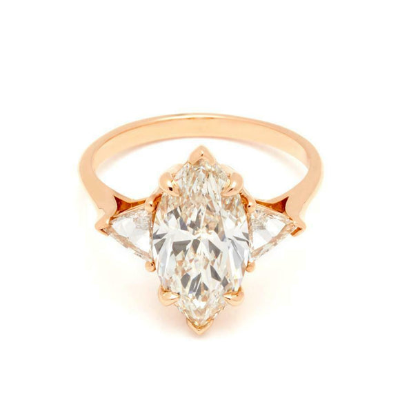 1.2ct Marquise Cut Diamond Trillion Accents Trilogy Ring 10k Rose Gold Finish