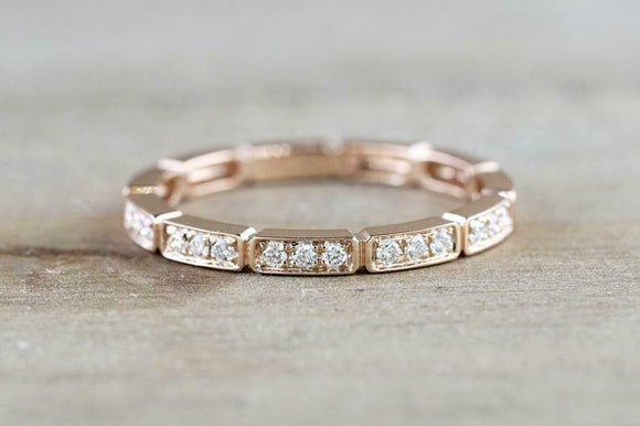 1ct Round Cut Diamond Wedding Band 14k Rose Gold Finish Stackable Anniversary