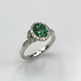 2.2ct Oval Cut Green Emerald Engagement Ring Halo Floral 14k White Gold Finish