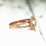 3Ct Oval Cut Peach Morganite Split Shank Halo Engagement Ring 14K Rose Gold Over