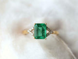 2.3ct Engagement Ring Green Emerald Cut Split Shank 14k Yellow Gold Finish