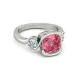 3Ct Cushion Cut Pink Sapphire Diamond Accent Engagement Ring 14K White Gold Over