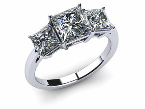 2ct Princess Cut Diamond 3 Stone Classic Engagement Ring 14k White Gold Finish