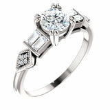 1ct Round Cut Diamond Solitaire Accent Engagement Ring 14k White Gold Finish