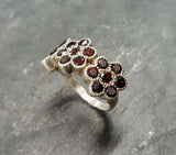 2.6ct Engagement Ring Round Cut Red Garnet Floral Design 14k White Gold Finish