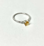 0.5ct Engagement Ring Round Cut Citrine Minimalist Trilogy 14k White Gold Finish