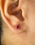 1Ct Round Cut Pink Ruby Classic Solitaire Stud Earrings 14K White Gold Finish