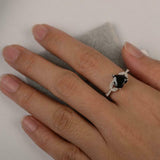 1.8ct Heart Cut Black Diamond Engagement Ring Leaf Accent 14k White Gold Finish