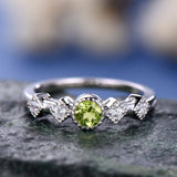 1.1Ct Round Cut Green Peridot Minimalist Engagement Ring 14K White Gold Finish