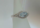 2.3ct Marquise Cut Blue Aquamarine Split Shank Halo Ring 14k White Gold Finish