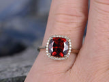 1.8Ct Cushion Cut Red Garnet Halo Solitaire Engagement Ring 14K Rose Gold Finish