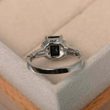 1ct Emerald Black Diamond Engagement Ring Flower Solitaire 14k White Gold Finish