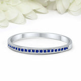 1ct Round Cut Blue Sapphire Wedding Band Ring Half Eternity 18k WhiteGold Finish