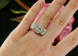 3Ct Oval Cut DVVS1 Diamond Halo Trilogy Engagement Ring 14K White Gold Finish