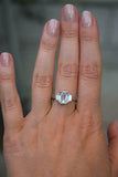 2ct Engagement Ring Emerald Cut Diamond Trilogy Solitaire 14k White Gold Finish