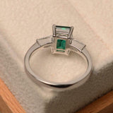 2ct Green Emerald Cut Trilogy Ring 14k WhiteGold Finish Tapered Baguette Accents