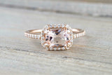 1.5ct Cushion Morganite Engagement Ring 14k Rose Gold Finish Diamond Accent Halo