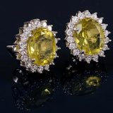 2.3ct Oval Cut Yellow Sapphire Diamond Floral Stud Earrings 14k WhiteGold Finish