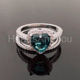 1ct Heart Cut Simulated  London Blue Topaz Halo Bridal Set 14k White Gold Plated